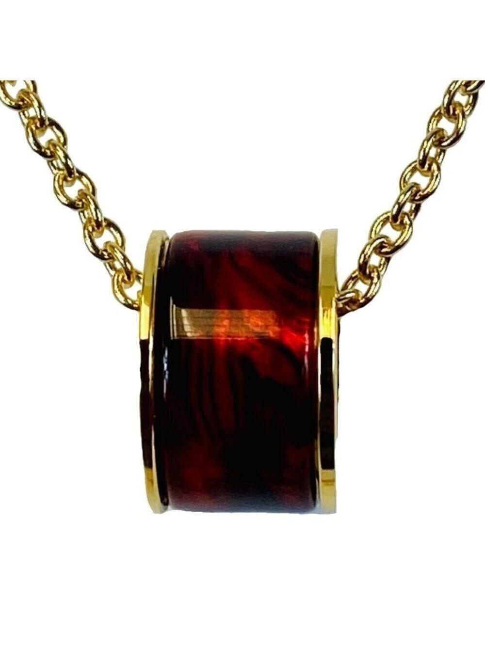 Deep Red and goldtone tube pendant